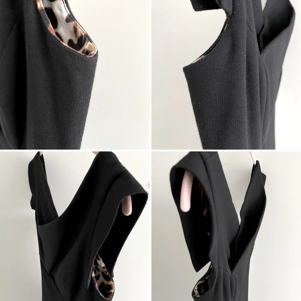 Bebe Black Mini Dress With Leopard Print Lining And Reversible Belt - Picture 9 of 16